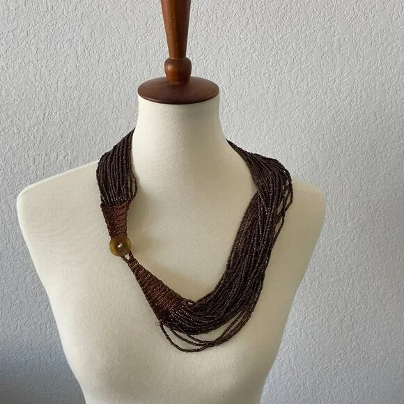 Brown beaded multistrand necklace - Picture 3 of 3